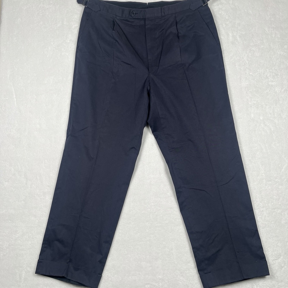 CUSTOM Ermenegildo Zegna Blue Cashco Cotton Cashmere Pleats Side Tab Pants 38x31 - Picture 3 of 12